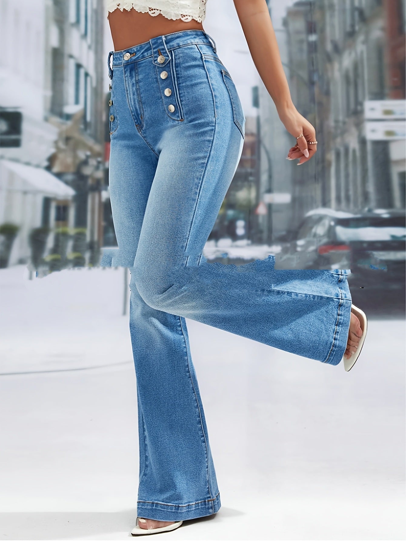 Brand-new Button-fly Washed Stretch Denim Jeans