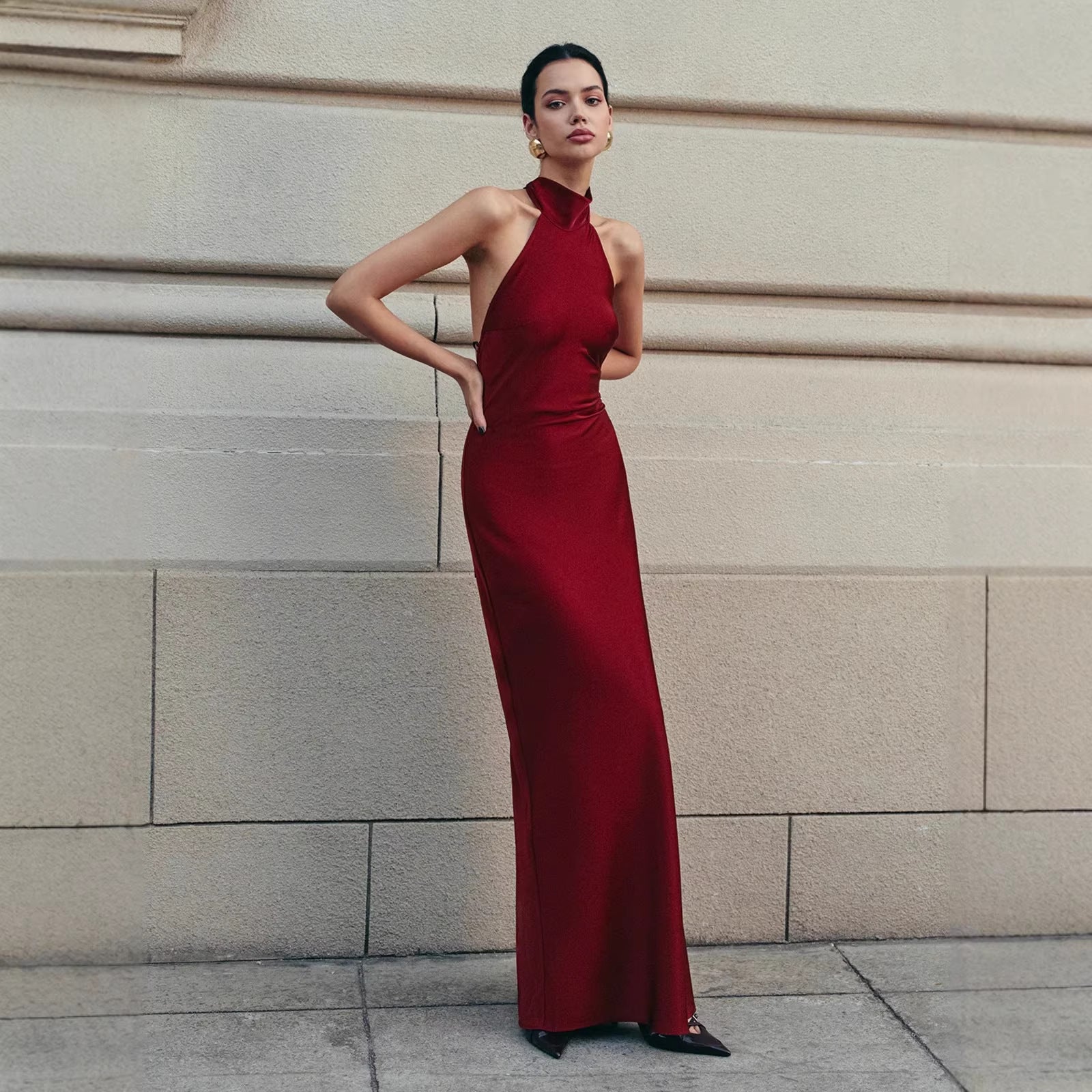 European And American-style Chic Halter-neck Bodycon Dress